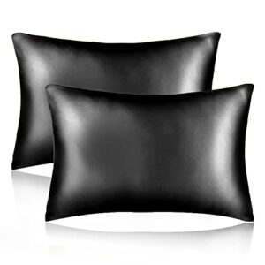sutuo home silk pillowcase 2 pack 100% mulberry silk pillow cases for hair and skin 6a both sides 19 momme natural silk pillow cover super soft and smooth queen 20"x30" black