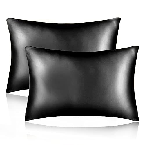 Sutuo Home Silk Pillowcase 2 Pack 100% Mulberry Silk Pillow Cases for Hair and Skin 6A Both Sides 19 Momme Natural Silk Pillow Cover Super Soft and Smooth Queen 20"x30" Black