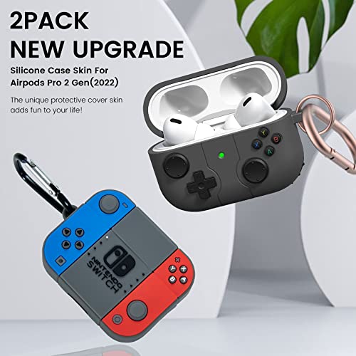 2 Pack for AirPods Pro 2nd Generation Case, Game Console Design Fashion Cool AirPods Pro 2 Case with Keychain for Men Women Soft Silicone Protective Cover Skin for Apple AirPods Pro 2nd Gen 2022