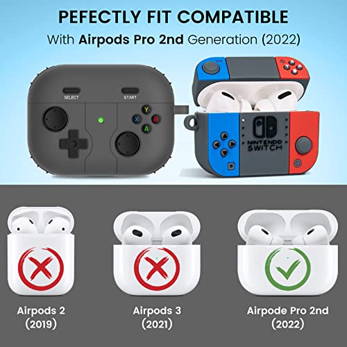 2 Pack for AirPods Pro 2nd Generation Case, Game Console Design Fashion Cool AirPods Pro 2 Case with Keychain for Men Women Soft Silicone Protective Cover Skin for Apple AirPods Pro 2nd Gen 2022