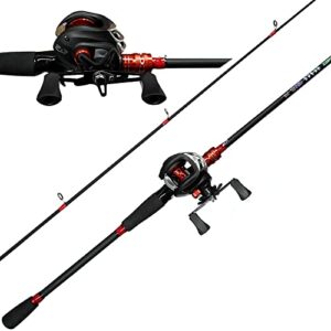 kilitn fishing rod and reel combo, baitcasting combo baitcast reel, 6 foot 7 foot 2-piece, durable fiberglass wrapped carbon fiber rod with comfortable eva handle (right-hand reel - 6 ft 2 piece rod)
