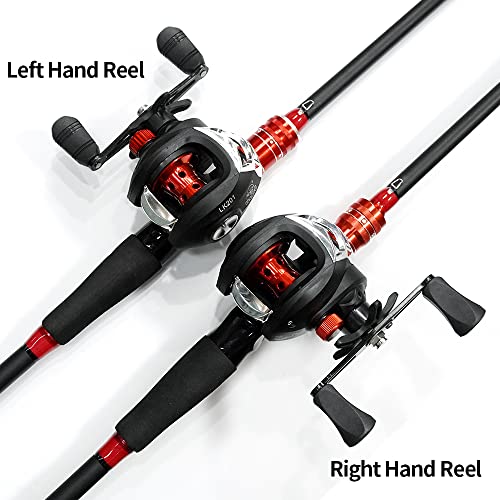 Kilitn Fishing Rod and Reel Combo, Baitcasting Combo Baitcast Reel, 6 Foot 7 Foot 2-Piece, Durable Fiberglass Wrapped Carbon Fiber Rod with Comfortable EVA Handle (Right-Hand Reel - 6 FT 2 Piece Rod)