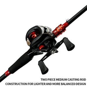 Kilitn Fishing Rod and Reel Combo, Baitcasting Combo Baitcast Reel, 6 Foot 7 Foot 2-Piece, Durable Fiberglass Wrapped Carbon Fiber Rod with Comfortable EVA Handle (Right-Hand Reel - 6 FT 2 Piece Rod)