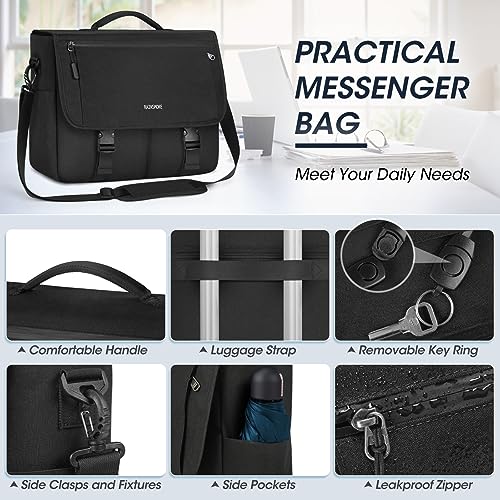 Messenger Bag for Men Messenger Bag 15.6 Inch Water Resistant Laptop Bag Casual Satchel Bags for Men Large College Computer Bag Office Work Briefcase Fashion Crossbody Shoulder Handbag, Black