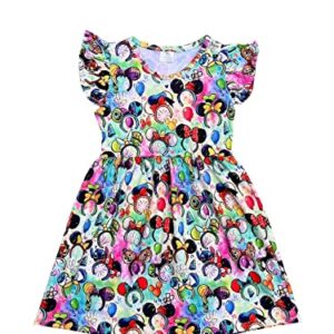 Baby Girls Flutter Sleeve Cartoon Printed Toddlers Spring Summer Michy Ear Head Dress Medium