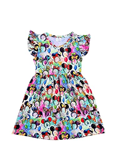 Baby Girls Flutter Sleeve Cartoon Printed Toddlers Spring Summer Michy Ear Head Dress Medium