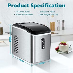 EUHOMY Ice Maker Machine Countertop, 26 lbs in 24 Hours, 9 Cubes Ready in 8 Mins, Electric ice Maker and Compact Potable ice Maker with Ice Scoop and Basket. Perfect for Home/Kitchen/Office.(Sliver)
