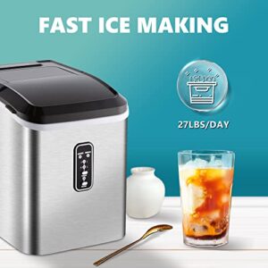 EUHOMY Ice Maker Machine Countertop, 26 lbs in 24 Hours, 9 Cubes Ready in 8 Mins, Electric ice Maker and Compact Potable ice Maker with Ice Scoop and Basket. Perfect for Home/Kitchen/Office.(Sliver)