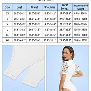 MANGOPOP Women's Bodysuit Ruffle Mock Turtle Neck Polka Dot Sheer Mesh Puff Short Sleeve Slim Fit Body Suit Tops Casual Sexy (L, B Short Sleeve White)