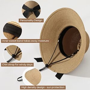 Sun Hat Womens - Beach Hats for Women, Wide Brim Straw Womens Sun Hat with Wind Lanyard Roll Up Beach Hat UV Protection Hat Foldable - Khaki