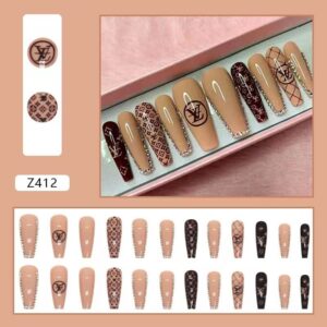 Daffodil Press on Nails Long with Designs False Fake Nails Coffin Artificial Acrylonitrile Butadiene Styrene Nails for Woman stick on Nails with Jelly Glue on Static Nails.