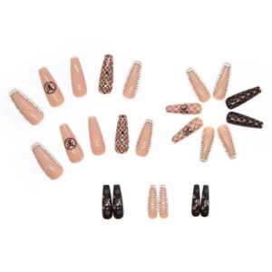 Daffodil Press on Nails Long with Designs False Fake Nails Coffin Artificial Acrylonitrile Butadiene Styrene Nails for Woman stick on Nails with Jelly Glue on Static Nails.