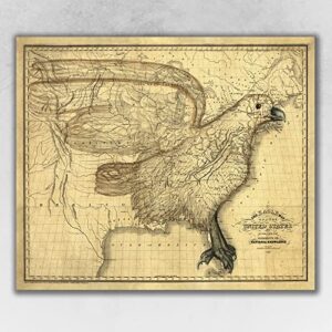 homeroots 24" x 30" eagle map of america c1833 vintage poster wall art