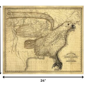 HomeRoots 24" x 30" Eagle Map of America c1833 Vintage Poster Wall Art