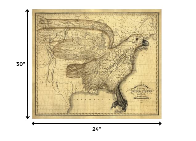 HomeRoots 24" x 30" Eagle Map of America c1833 Vintage Poster Wall Art