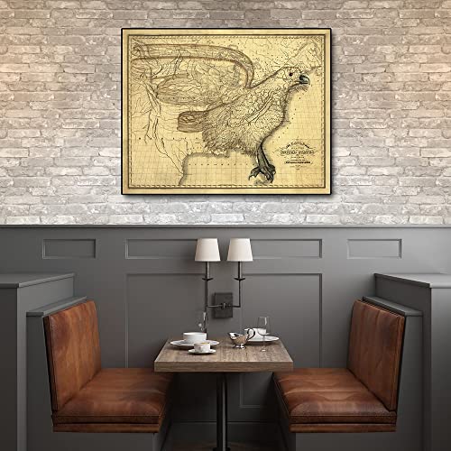 HomeRoots 24" x 30" Eagle Map of America c1833 Vintage Poster Wall Art