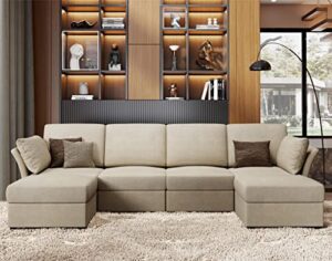 amerlife modular sectional couch with ottomans- 6 seat sofa couch for living room, convertible u shaped couch with chaise, oversize sofa beige