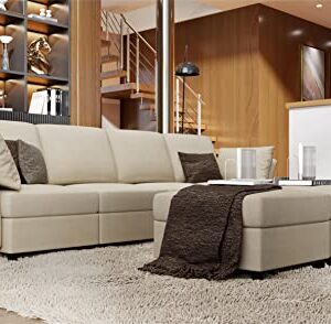 AMERLIFE Modular Sectional Couch with Ottomans- 6 Seat Sofa Couch for Living Room, Convertible U Shaped Couch with Chaise, Oversize Sofa Beige