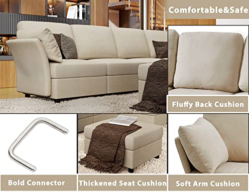 AMERLIFE Modular Sectional Couch with Ottomans- 6 Seat Sofa Couch for Living Room, Convertible U Shaped Couch with Chaise, Oversize Sofa Beige