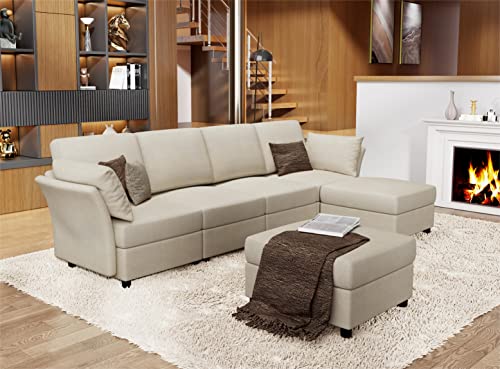 AMERLIFE Modular Sectional Couch with Ottomans- 6 Seat Sofa Couch for Living Room, Convertible U Shaped Couch with Chaise, Oversize Sofa Beige