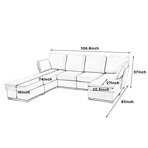 AMERLIFE Sectional Sofa, Modular Sectional Couch with Ottomans- 7 Seat Sofa Couch for Living Room, Convertible U Shaped Couch with Chaise, Oversize Sofa Beige