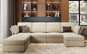 amerlife sectional sofa, modular sectional couch with ottomans- 7 seat sofa couch for living room, convertible u shaped couch with chaise, oversize sofa beige