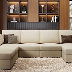 AMERLIFE Sectional Sofa, Modular Sectional Couch with Ottomans- 7 Seat Sofa Couch for Living Room, Convertible U Shaped Couch with Chaise, Oversize Sofa Beige