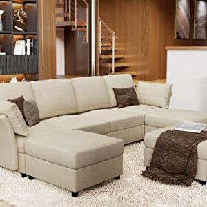 AMERLIFE Sectional Sofa, Modular Sectional Couch with Ottomans- 7 Seat Sofa Couch for Living Room, Convertible U Shaped Couch with Chaise, Oversize Sofa Beige