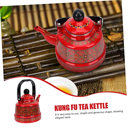 Alipis Pot Infuser Farmhouse Floral Whistle Cast Household Stove Classic Retro Camping Boiling Style for Enameled Antique Teaware Fu Red Kettle Kung Ceramic Stovetop Tea Heating L