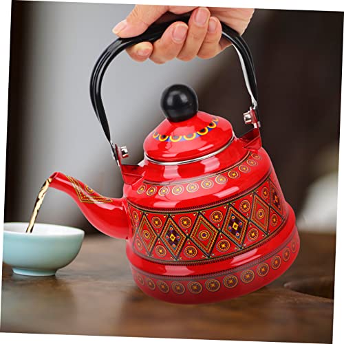 Alipis Pot Infuser Farmhouse Floral Whistle Cast Household Stove Classic Retro Camping Boiling Style for Enameled Antique Teaware Fu Red Kettle Kung Ceramic Stovetop Tea Heating L