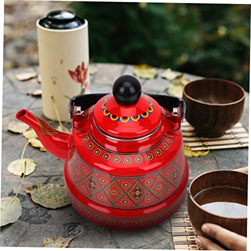 Alipis Pot Infuser Farmhouse Floral Whistle Cast Household Stove Classic Retro Camping Boiling Style for Enameled Antique Teaware Fu Red Kettle Kung Ceramic Stovetop Tea Heating L