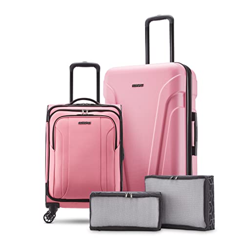 AMERICAN TOURISTER Troupe Hardside and Softside, Pink Lemonade/White, 4PC Set