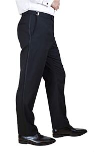 sir gregory men's 100% wool fitted flat front tuxedo pants formal satin stripe trousers with adjustable waistband size 42-44 waist unhemmed black