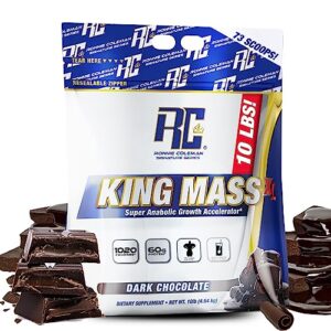ronnie coleman signature series king mass xl mass gainer protein powder, muscle gainer, 60g protein, 180g carbohydrates, 1,000+ calories, creatine and glutamine, dark chocolate, 10 pound