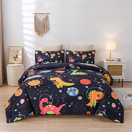 NTBED Space Dinosaur Comforter Set for Boys Girls Kids Rocket Planet Lightweight Microfiber Bedding Sets,Full