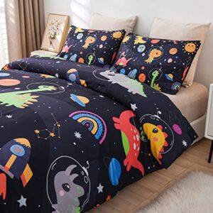 NTBED Space Dinosaur Comforter Set for Boys Girls Kids Rocket Planet Lightweight Microfiber Bedding Sets,Full