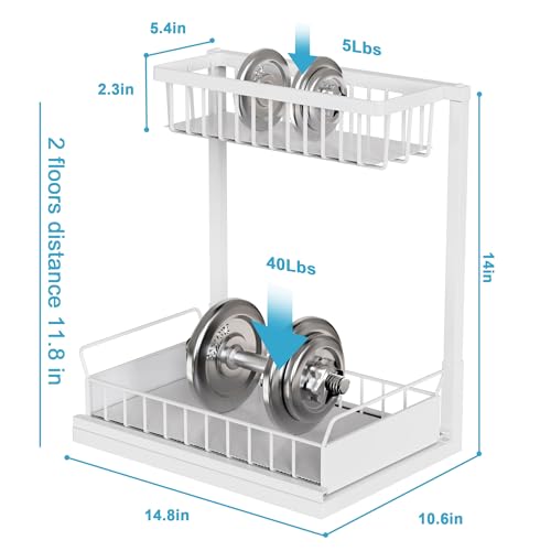 reepor Under Sink Organizer,2-Tier Pull Out Cabinet Organizer Under Kitchen Sink Organizer,Under Cabinet Storage Multi-Use for Bathroom Laundry Kitchen White