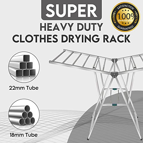 ZOES HOMEWARE Heavy Duty Clothes Drying Rack | Stainless Steel Drying Rack Clothing | Large Foldable Collapsible Laundry Drying Rack | Laundry Hanger Dryer Rack