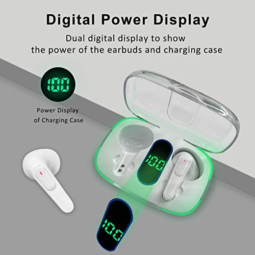 Conchpeople Pro 70 True Wireless Earbuds Bluetooth 5.3 Wireless Earphones with Microphone, IPX7 Waterproof, Charging Case LED Power Display, ANC Earphones Compatible with iPhone & Android (White)