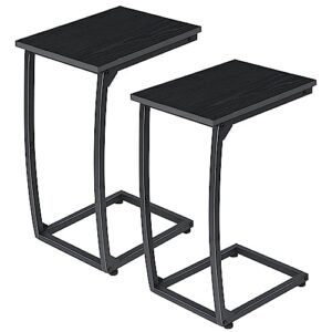 lakemid c shaped end table side table of 2, small sofa table with metal frame for living room bedroom small spaces (black)