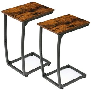 lakemid c shaped end table side table of 2, small sofa table with metal frame for living room bedroom small spaces (rustic brown)