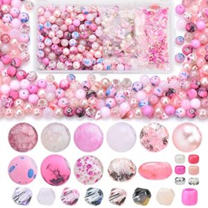 rose quartz beads jewelry making kit, 900pcs glass preppy beads include 10 type 8mm assorted beads, with 4mm bicone crystal beads, 2-4mm spacer seed beads for bracelet making, diy making supplies