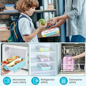 Ezyec Bento Lunch Box for Kids - 3 Packs Snack Containers for Adults or Kids Cute Cover - Small 4 Leakproof Compartments Bento Box for Toddlers Boys Girls School Travel