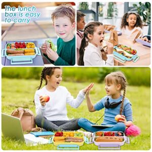 Ezyec Bento Lunch Box for Kids - 3 Packs Snack Containers for Adults or Kids Cute Cover - Small 4 Leakproof Compartments Bento Box for Toddlers Boys Girls School Travel