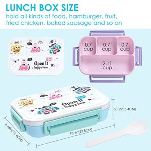 Ezyec Bento Lunch Box for Kids - 3 Packs Snack Containers for Adults or Kids Cute Cover - Small 4 Leakproof Compartments Bento Box for Toddlers Boys Girls School Travel