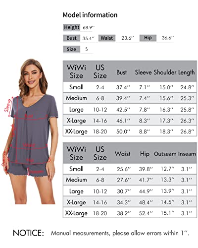 WiWi Bamboo Viscose Pajamas for Women Soft Summer Pajama Short Sets Ruffle Seams Sleepwear Comfy Pleated Pj Set S-XXL, Black, X-Large