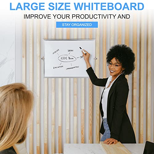 Dry Erase White Board, Cazeyoo Magnetic Desktop Whiteboard 16 x 12inch with Stand, 10 Markers, 4 Magnets and 1 Eraser, Portable Double-Sided White Board for Kids Drawing, Office, Home, School