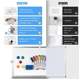 Dry Erase White Board, Cazeyoo Magnetic Desktop Whiteboard 16 x 12inch with Stand, 10 Markers, 4 Magnets and 1 Eraser, Portable Double-Sided White Board for Kids Drawing, Office, Home, School