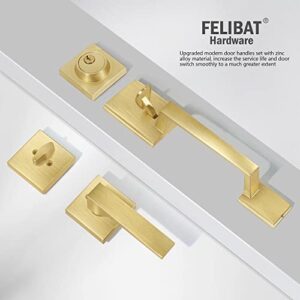 Felibat Front Door Handle,Satin Brass Front Door Lock Set with Single Cylinder Deadbolt and Door Lever,Entry Door Locksets