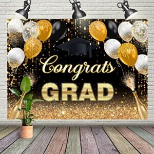 7x5ft graduation backdrop congratulations graduates grad background class of 2023 black and gold balloon dots caps prom photography for senior year graduation party decoration banner supplies